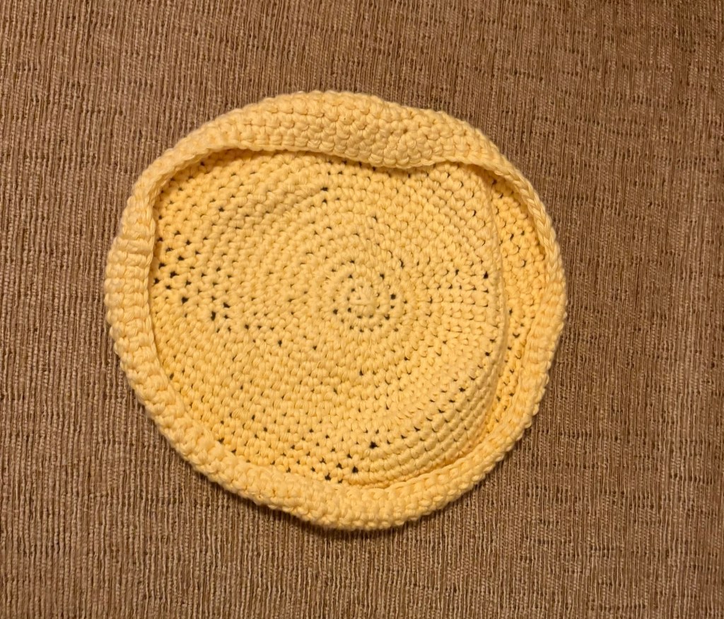 A crocheted circle with a bit of a lip around the whole circle.